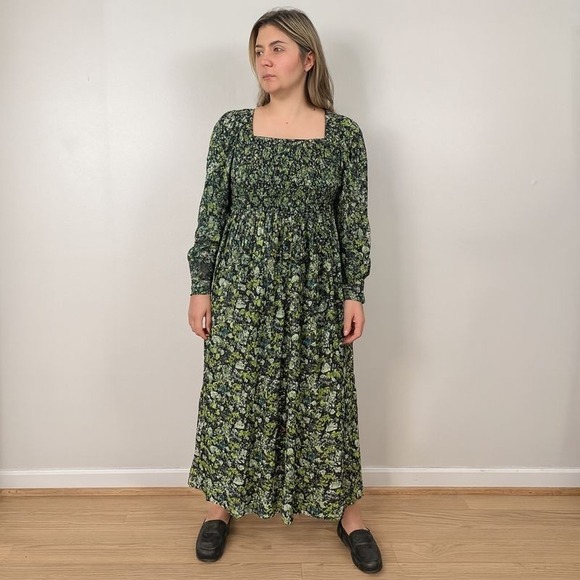 Scotch & Soda Dresses & Skirts - Scotch & Soda Amsterdam Midi Dress Women Medium Green Floral Smocked Puff Sleeve